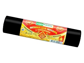 Мешки для мусора 120 л, с завязками, черные, в рулоне 10 шт., ПНД, 15 мкм, 800х750 мм, VIP, Z12010black во Владимире