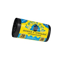 Мешки для мусора 20 л, с ушками, черные, в рулоне 30 шт., ПНД, 10 мкм, 550х440 мм, Крепакоф, 4607075710405 во Владимире