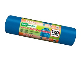 Мешки для мусора 120 л, синие, в рулоне 10 шт., ПНД, 14 мкм, 1100х700 мм, EXTRA, ex1201802 во Владимире