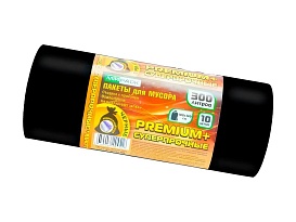 Мешки для мусора 300 л, черные, в рулоне 10 шт., ПВД 70 мкм, 1400х1000 мм, PREMIUM+, 30010160 во Владимире