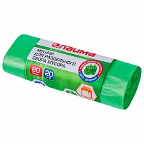 Мешки для мусора 60 л, зеленые, в рулоне 20 шт., ПНД, 10 мкм, 680х580 мм, LAIMA, 606704 во Владимире