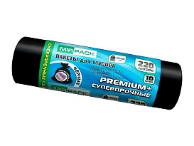Мешки для мусора 220 л, черные, в рулоне 10 шт., ПВД, 45 мкм, 1250х930 мм, PREMIUM+, 2201068 во Владимире