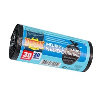 Мешки для мусора 30 л, с ушками, черные, в рулоне 30 шт., ПНД, 9 мкм, 600х500 мм, Крепак, 4607075710450 во Владимире