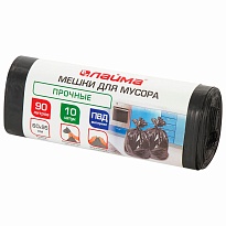 Мешки для мусора 90 л, черные, в рулоне 10 шт., ПВД, 25 мкм, 950х600 мм, LAIMA, 605332 во Владимире