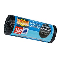 Мешки для мусора 120 л, с ушками, черные, в рулоне 20 шт., ПНД, 15 мкм, 1100х700 мм, Крепак, 4607075710368 во Владимире