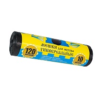 Мешки для мусора 120 л, с ушками, черные, в рулоне 10 шт., ПНД, 13 мкм, 1050х680 мм, Крепакоф, 4607075710252 во Владимире