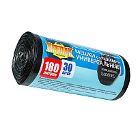 Мешки для мусора 180 л, с ушками, черные, в рулоне 30 шт., ПНД, 20 мкм, 1150х800 мм, Крепак, 4607075710399 во Владимире
