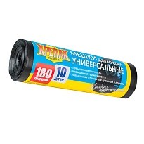 Мешки для мусора 180 л, черные, в рулоне 10 шт., ПНД, 20 мкм, 1150х800 мм, Крепак, 4607075710481 во Владимире