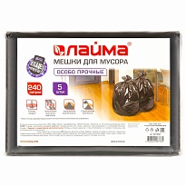 Мешки для мусора 240 л, черные, в пачке 5 шт., ПВД 60 мкм, 1400х900 мм, LAIMA, 601394 во Владимире