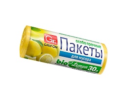 Мешки для мусора 30 л, ароматизированные, Лимон, желтые, в рулоне 20 шт., ПНД, 9 мкм, 560х530 мм, GRIFON Aroma, 101-020 Li во Владимире