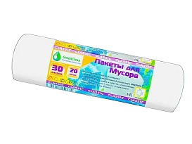 Мешки для мусора 30 л, белые, в рулоне 20 шт., ПНД, 7 мкм, 600х500 мм, MIRPACK Classik, 302042 во Владимире