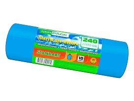 Мешки для мусора 240 л, ароматизированные, синие, в рулоне 10 шт., ПВД 30 мкм, 1300х930 мм, STANDART, 24010661 во Владимире