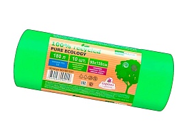 Мешки для мусора 180 л, ароматизированные, биоразлагаемые, зеленые, в рулоне 10 шт., ПВД, 40 мкм, 1300х930 мм, PURE ECOLOGY, bio1801081 во Владимире