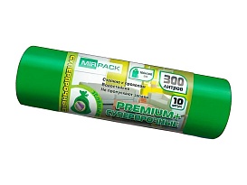 Мешки для мусора 300 л, зеленые, в рулоне 10 шт., ПВД 70 мкм, 1400х1000 мм, PREMIUM+, 300101601 во Владимире