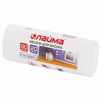 Мешки для мусора 60 л, белые, в рулоне 20 шт., ПНД, 7 мкм, 680х580 мм, LAIMA, 605539 во Владимире
