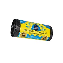 Мешки для мусора 30 л, с ушками, черные, в рулоне 30 шт., ПНД, 8 мкм, 580х460 мм, Крепакоф, 4607075710412 во Владимире