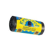 Мешки для мусора 30 л, с ушками, черные, в рулоне 30 шт., ПНД, 8 мкм, 580х460 мм, Крепакоф, 4607075710238 во Владимире