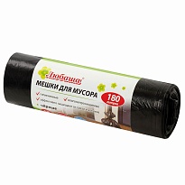 Мешки для мусора 180 л, черные, в рулоне 10 шт., ПВД, 24 мкм, 1060х800 мм, Любаша, 605336 во Владимире